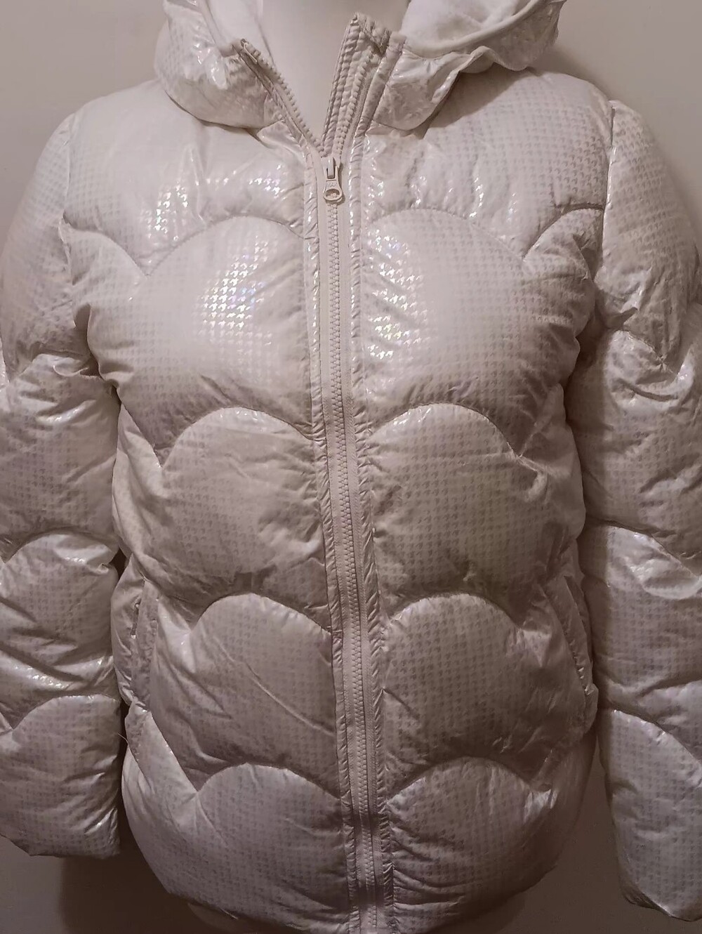 Girls 14/16 Weather Tamer Iridescent White Foil Hooded Puffer Jacket From Macys